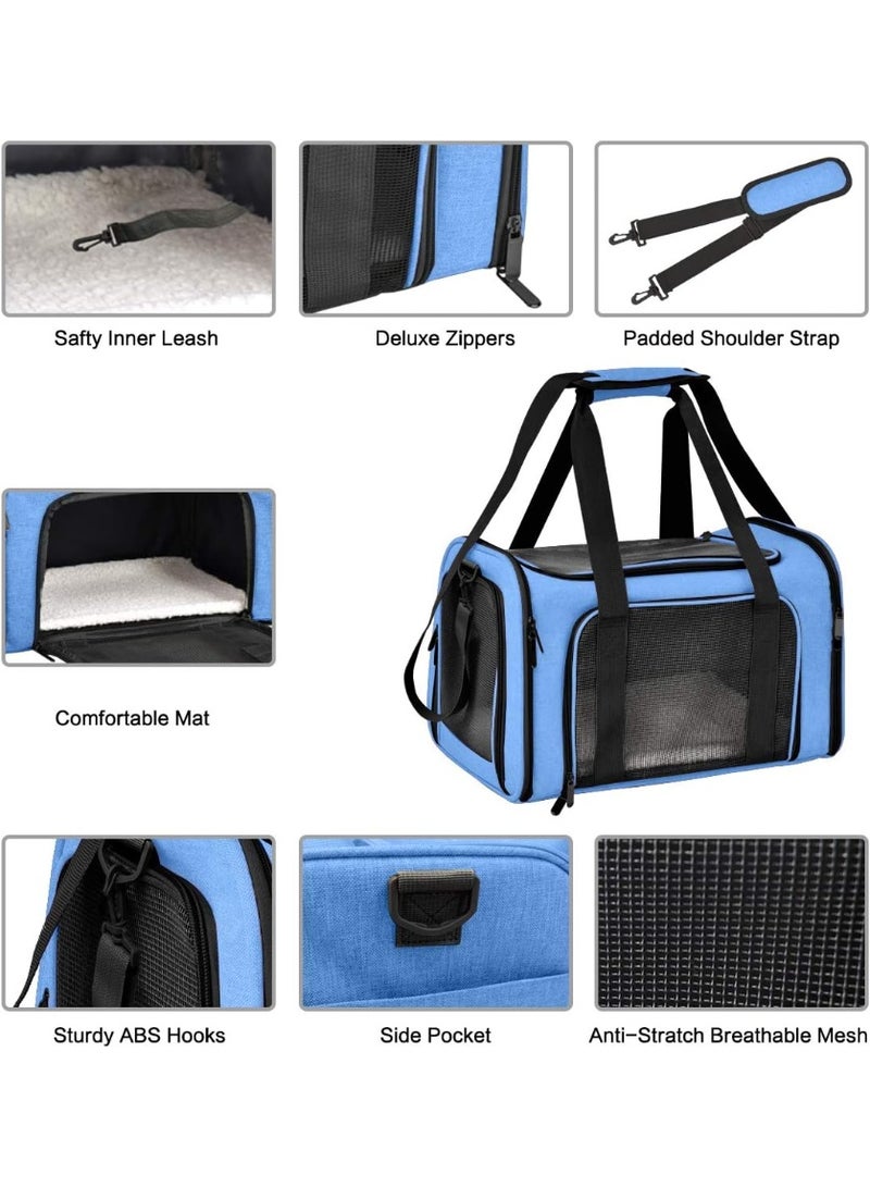 حقيبة حيوانات أليفة محمولة، معتمدة من الخطوط الجوية ورفيعة، قابلة للطي لحمل الأرانب والكلاب والقطط حتى 15 رطلاً، حقيبة القط للسفر (أزرق، متوسط) - Image 4